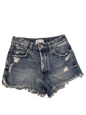 Zara Women's Distressed Button Fly Raw Hem Jean Shorts Size 00